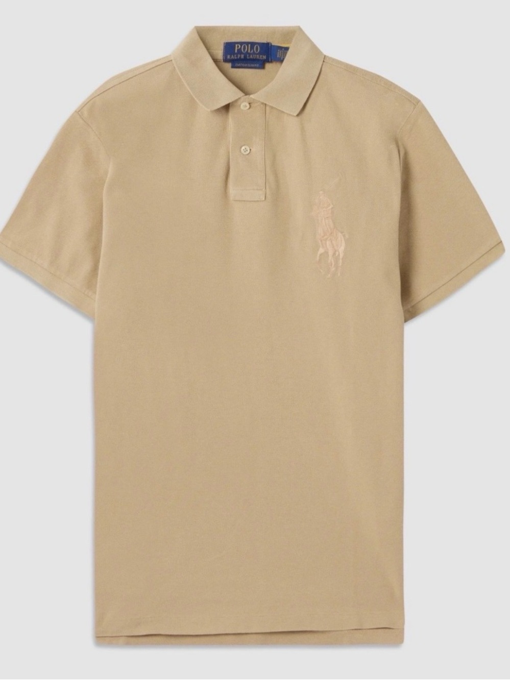 Polo Ralph Lauren Khaki BIG PONY Mesh Knit Custom Slim Fit Collared Polo Shirt